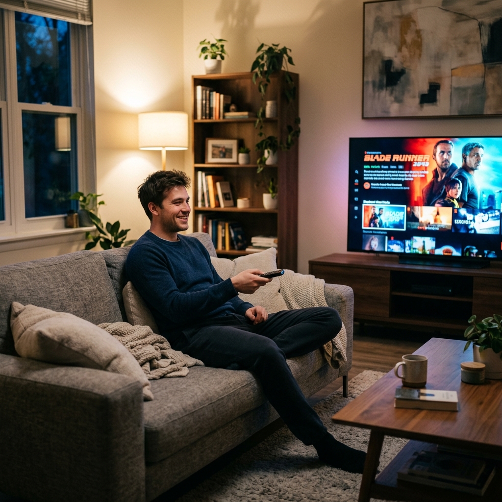 Man choosing TiVistation IPTV plan on TV